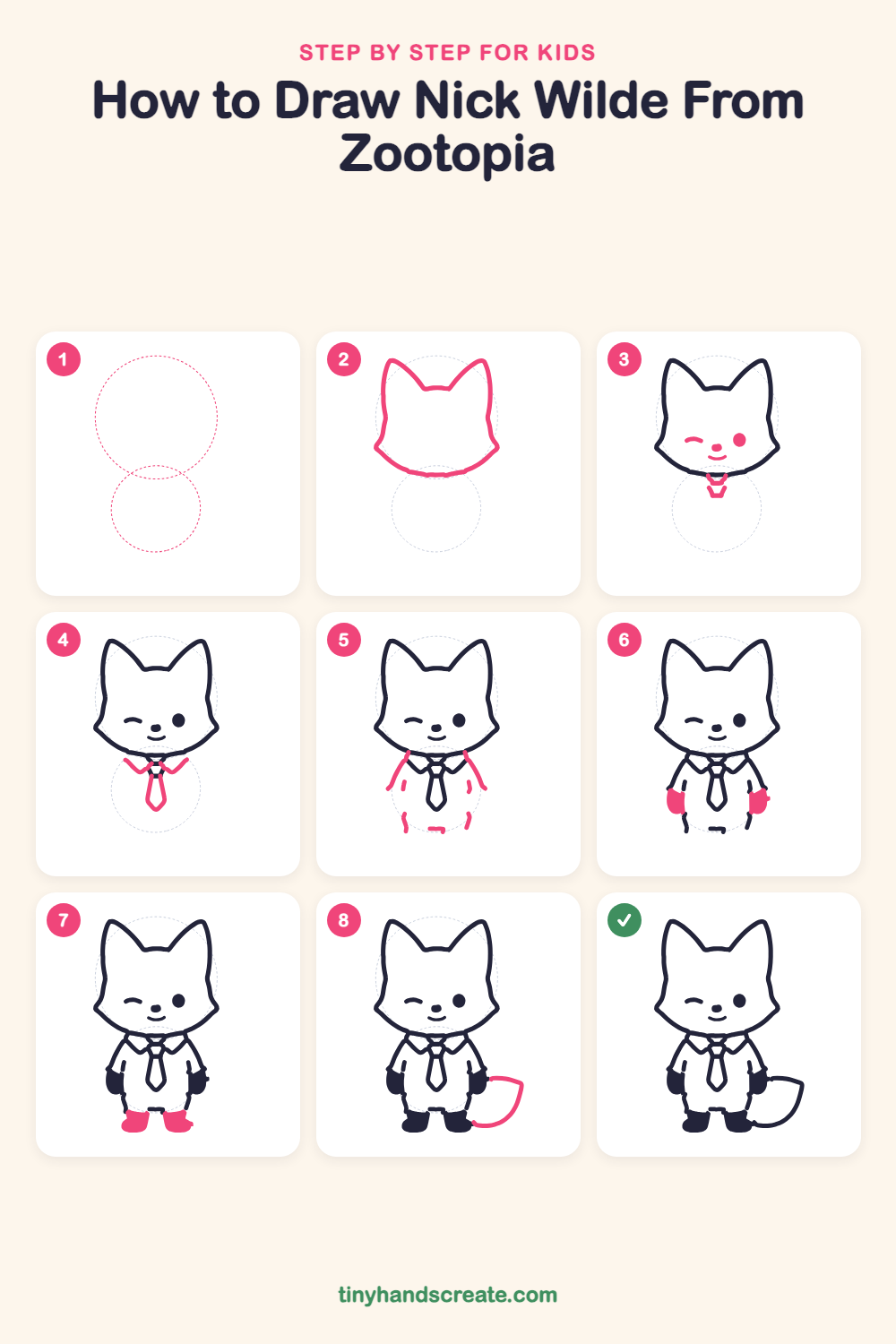 How to draw Nick Wilde from Zootopia step by step for kids