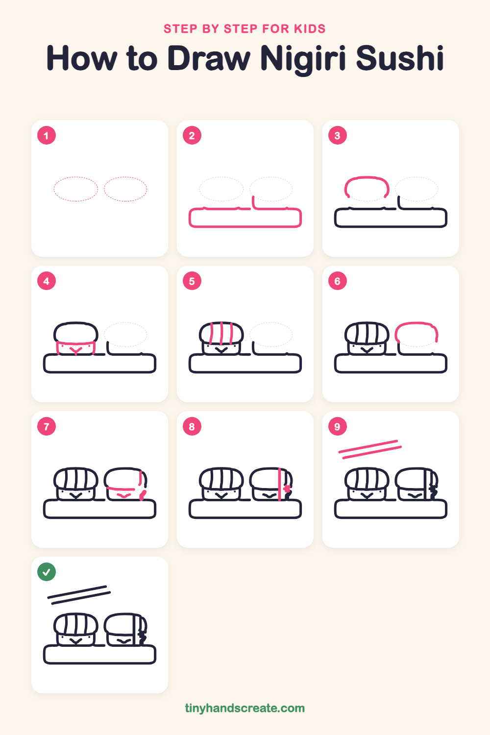 How to draw nigiri sushi step by step for kids