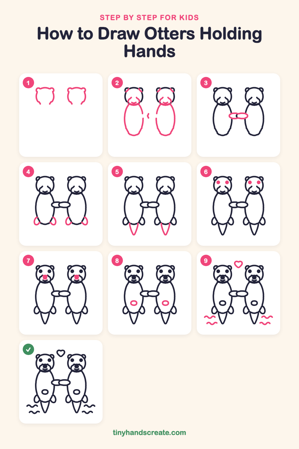 How to draw otters holding hands step by step for kids