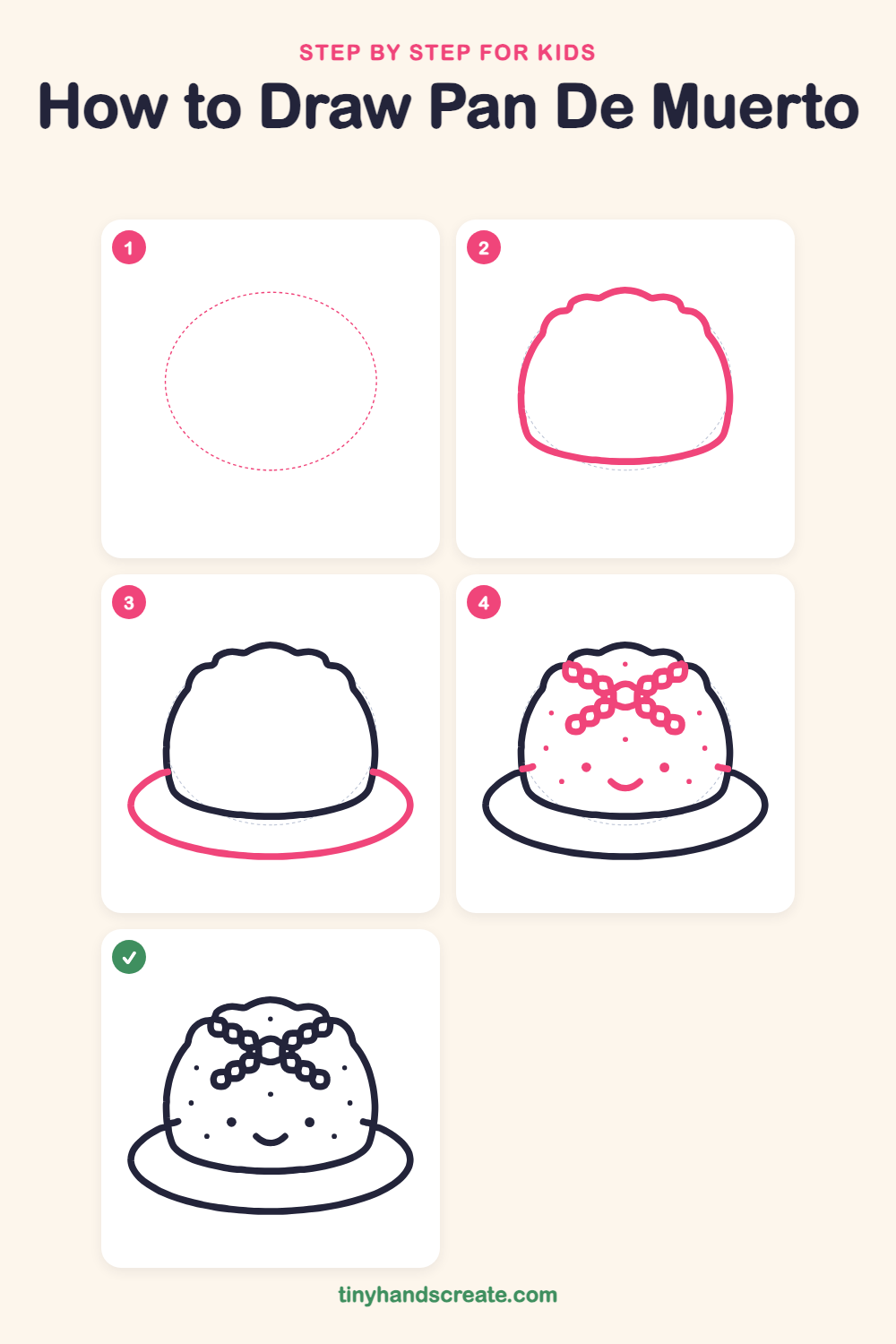 How to draw pan de muerto step by step for kids