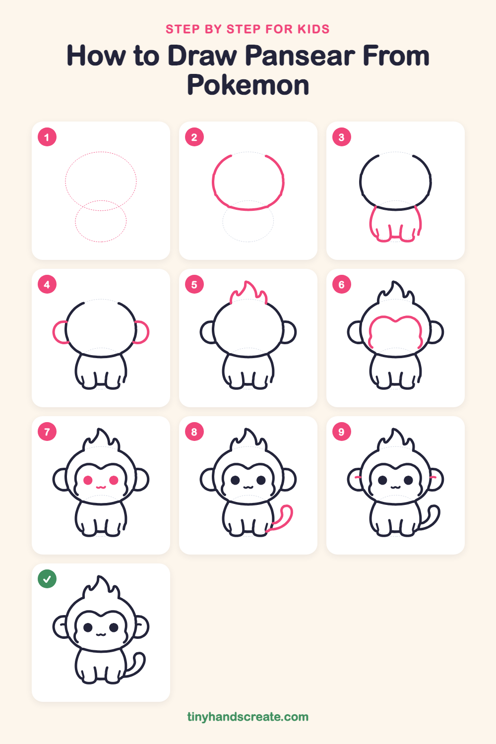 How to draw Pansear from Pokemon step by step for kids