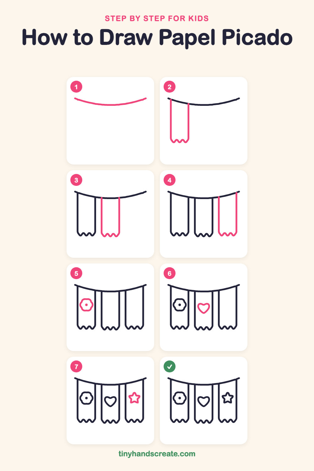 How to draw papel picado step by step for kids