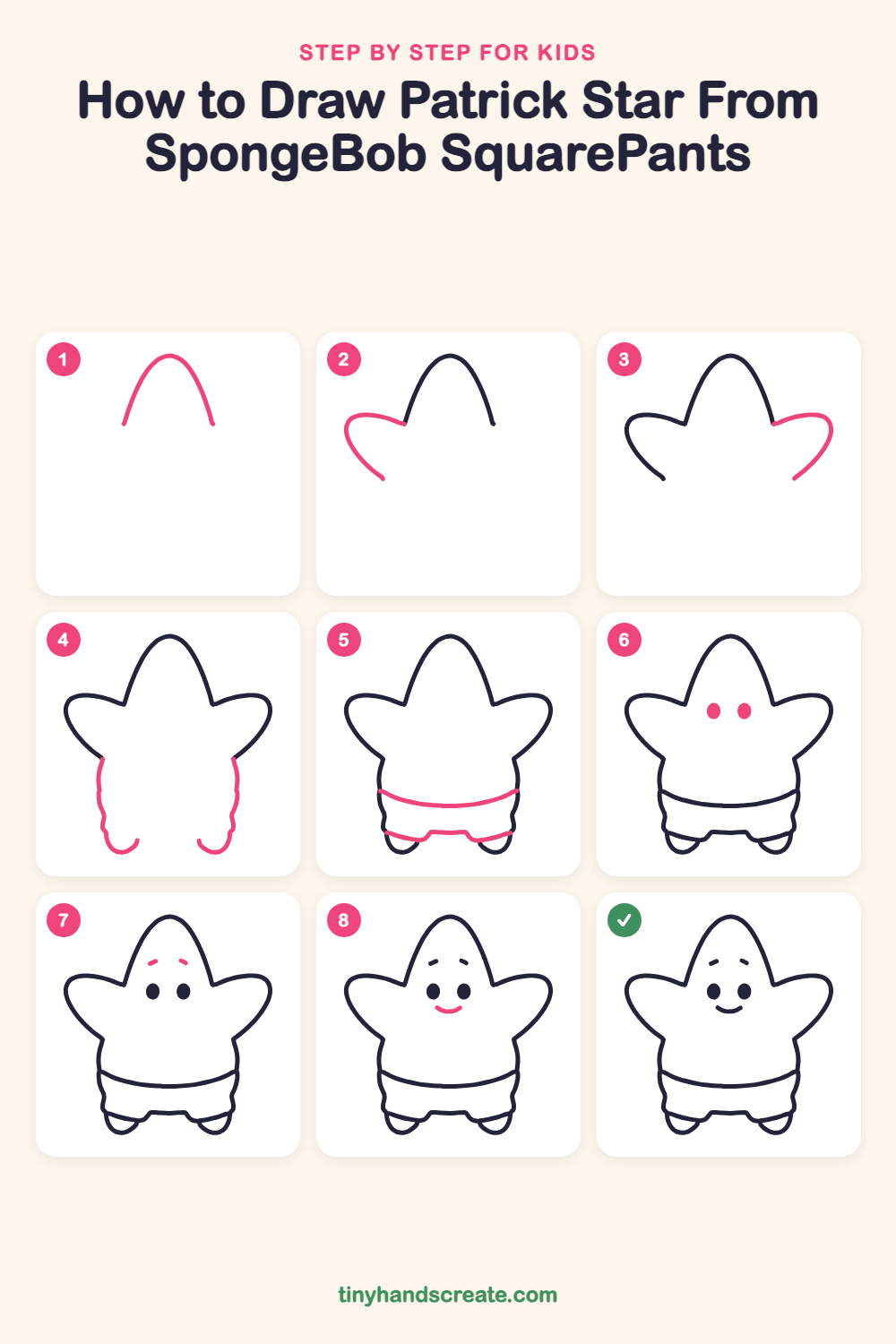 How to draw Patrick Star from SpongeBob SquarePants step by step for kids