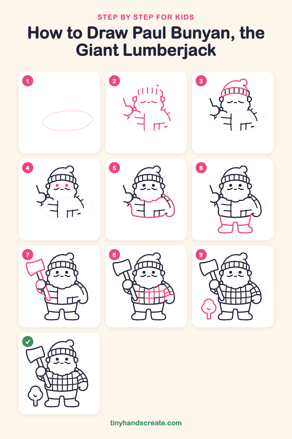 How to draw Paul Bunyan, the giant lumberjack step by step for kids