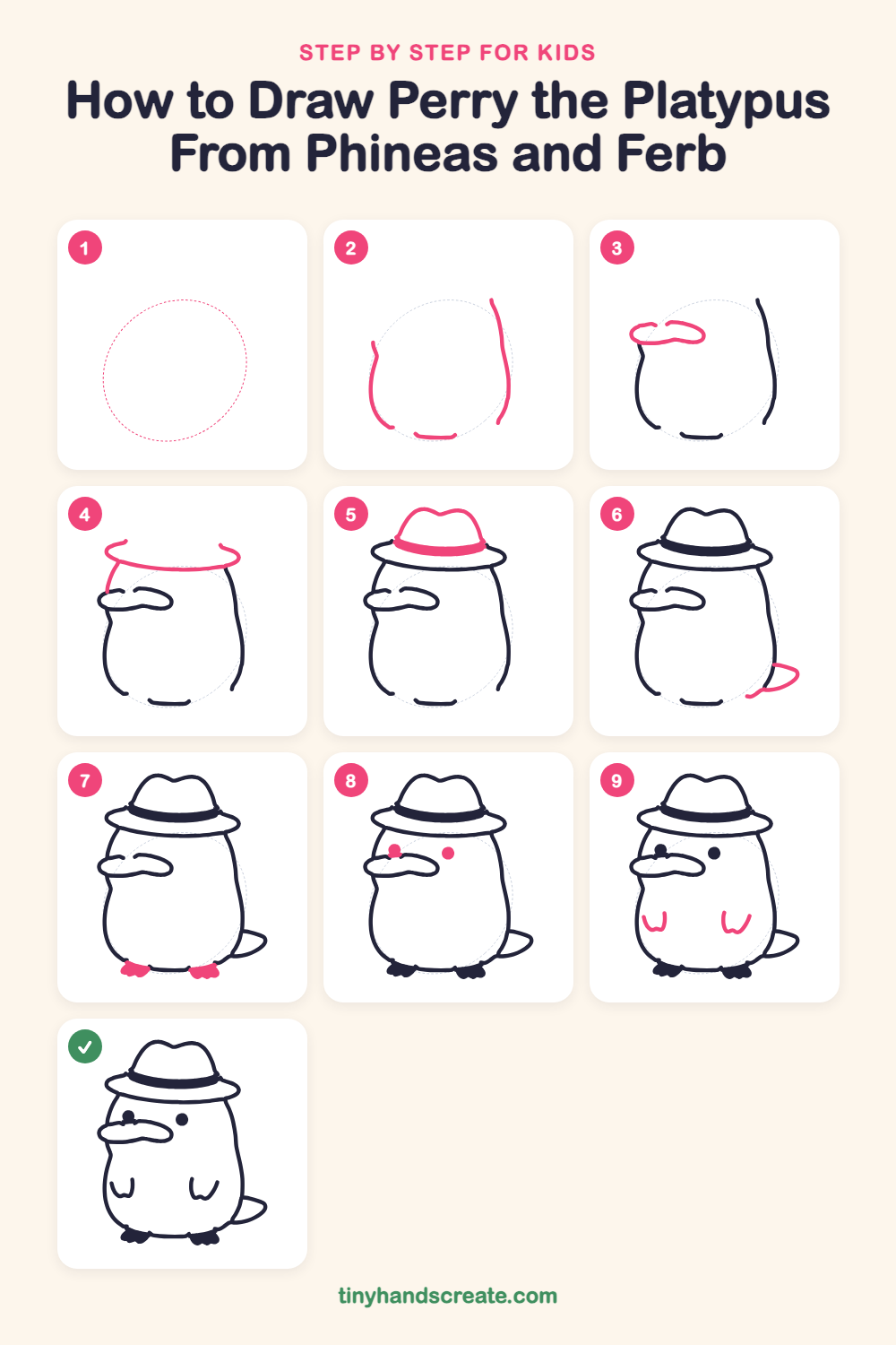 How to draw Perry the Platypus from Phineas and Ferb step by step for kids