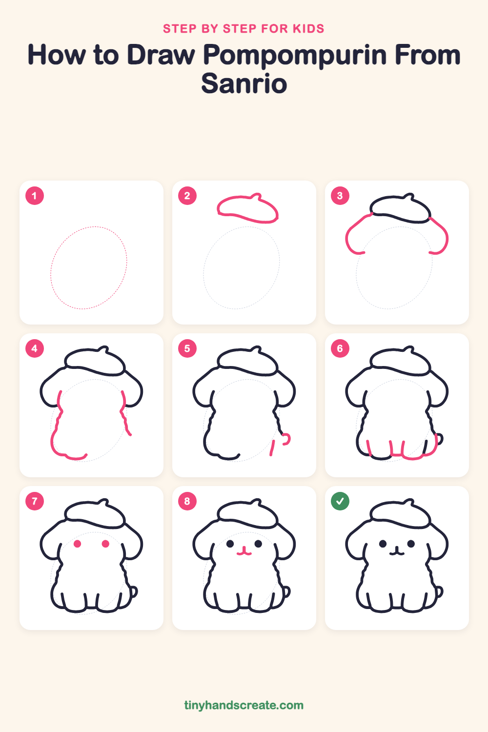 How to draw Pompompurin from Sanrio step by step for kids