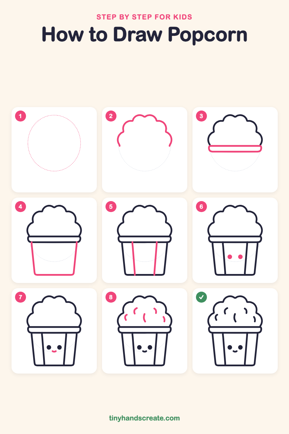 How to draw popcorn step by step for kids