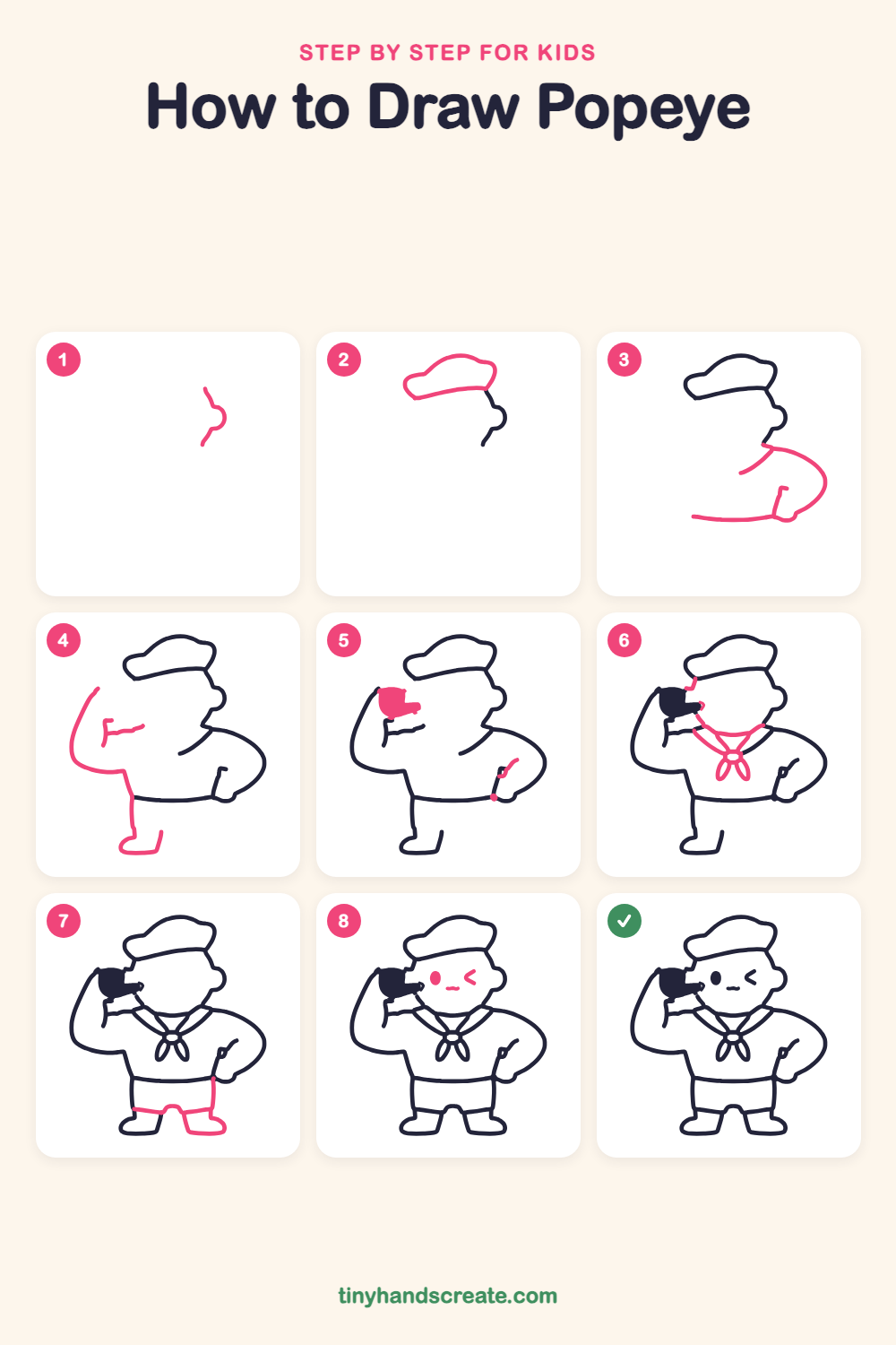 How to draw Popeye step by step for kids