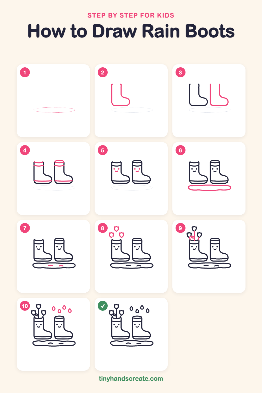 How to draw rain boots step by step for kids