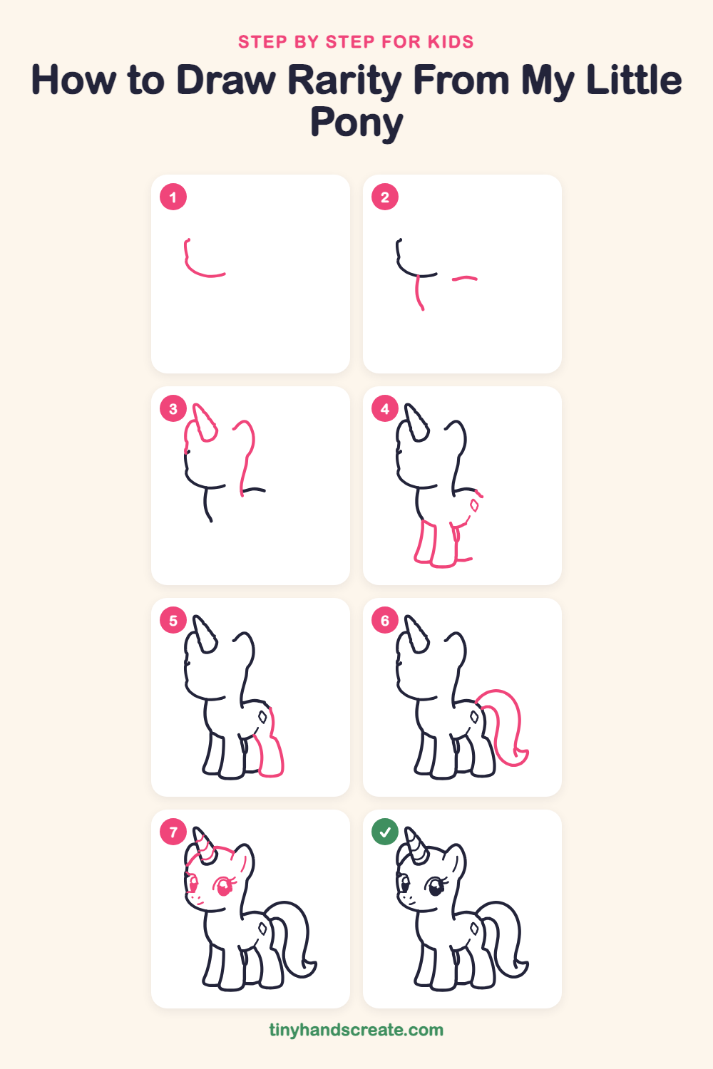 How to draw Rarity from My Little Pony step by step for kids