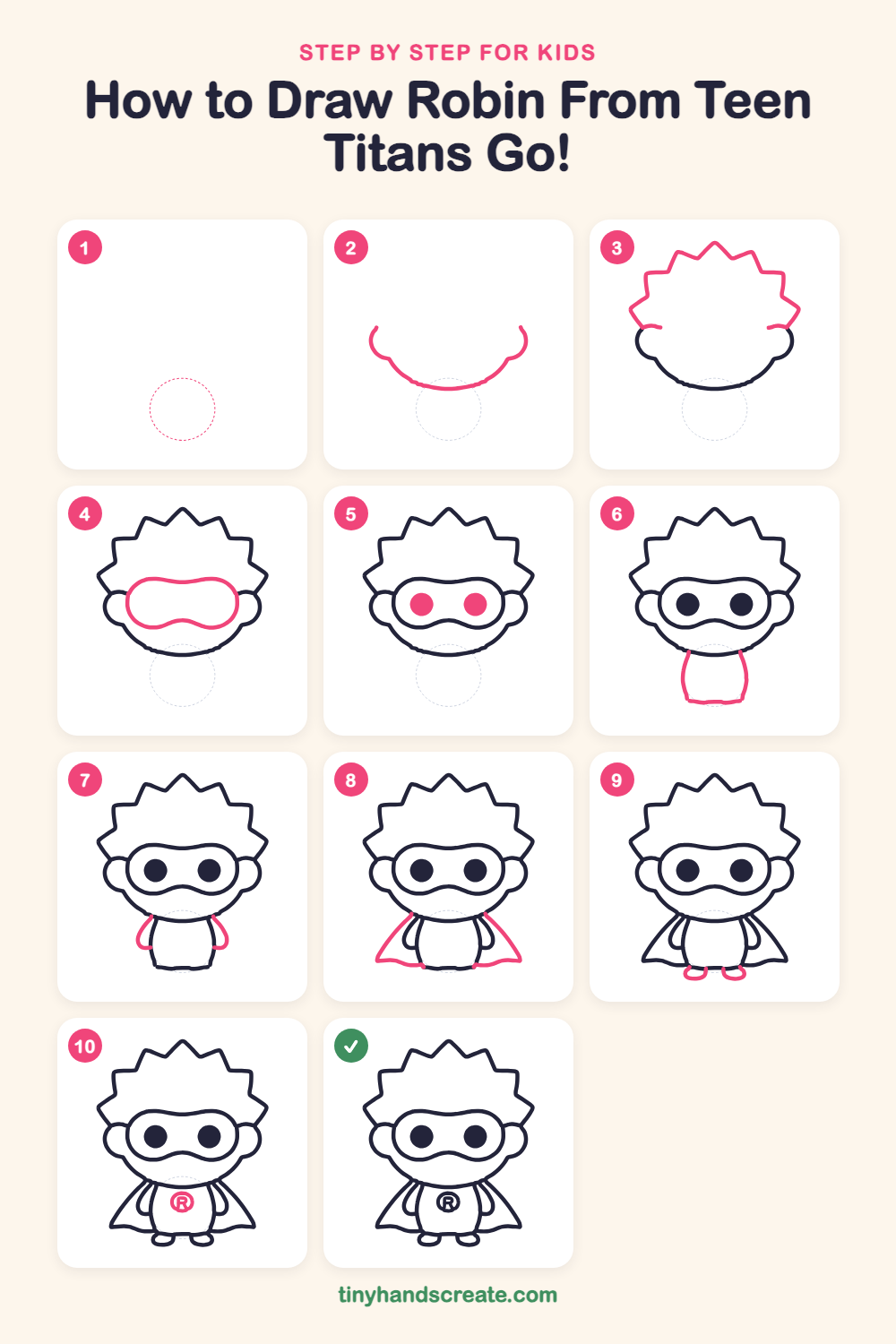 How to draw Robin from Teen Titans Go! step by step for kids