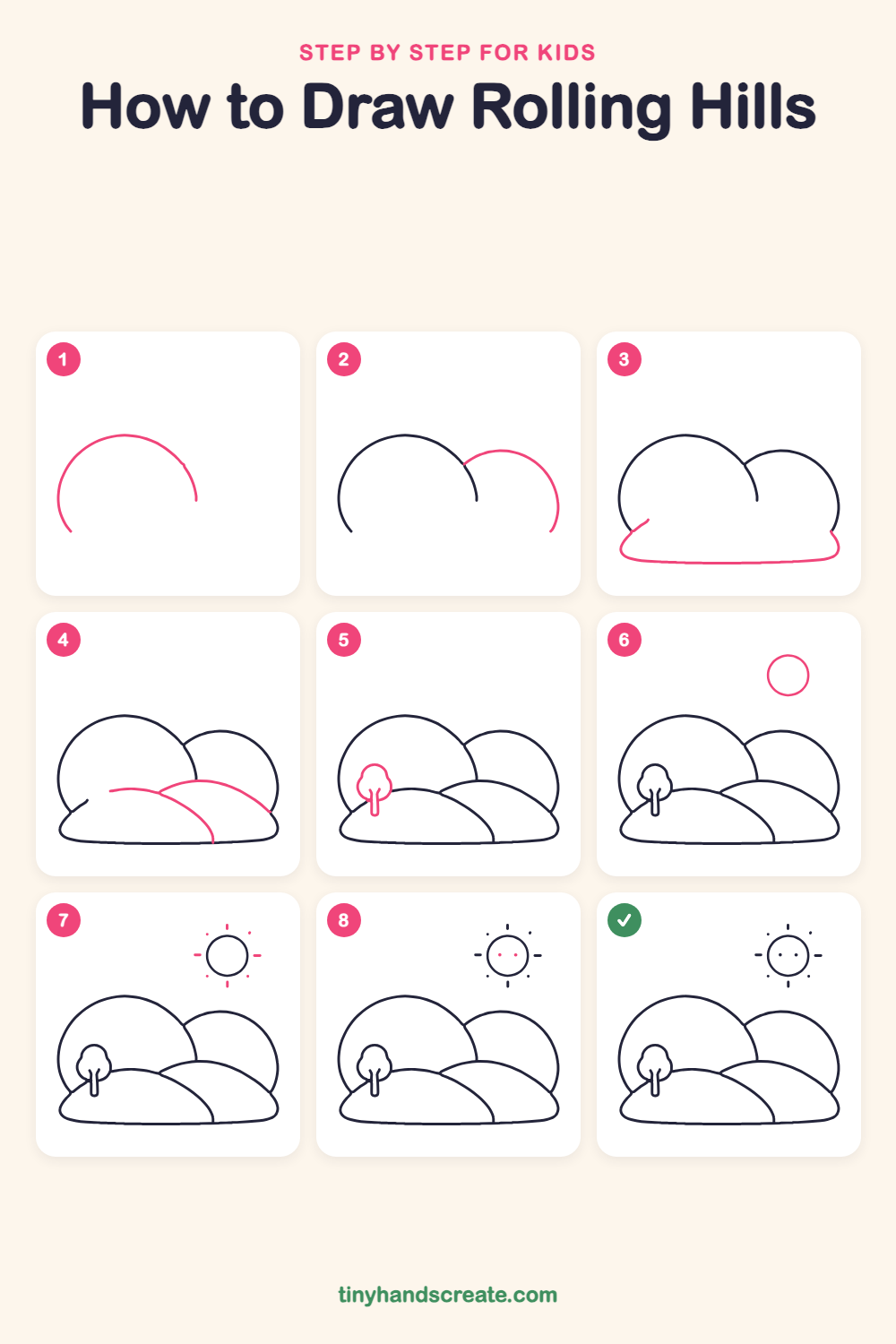 How to draw rolling hills step by step for kids