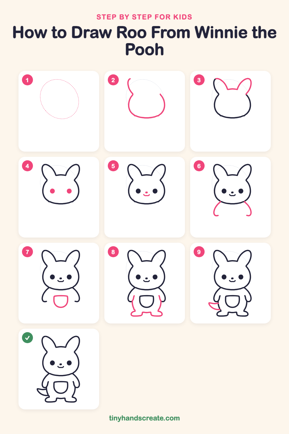 How to draw Roo from Winnie the Pooh step by step for kids