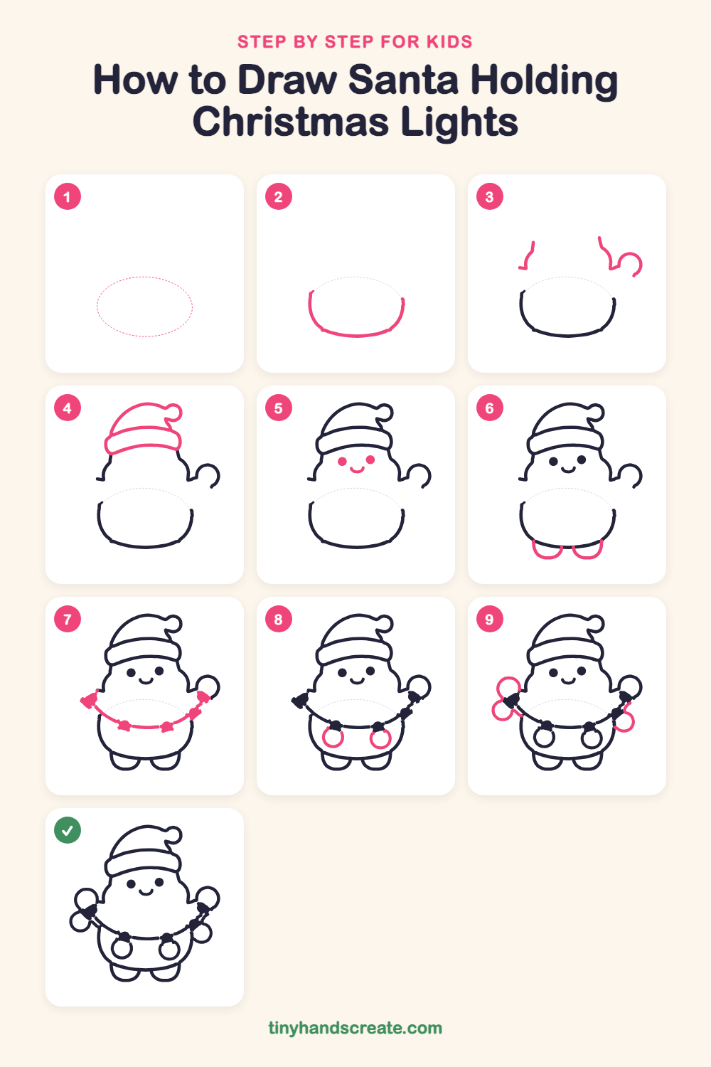 How to draw Santa holding Christmas lights step by step for kids