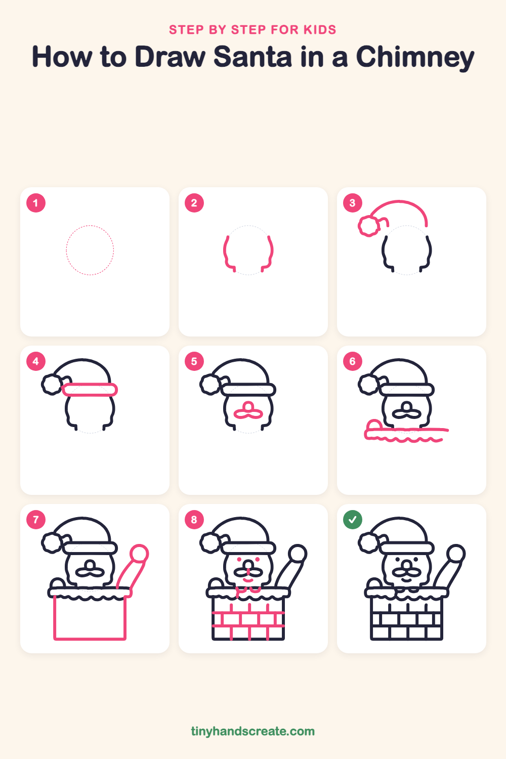 How to draw Santa in a chimney step by step for kids