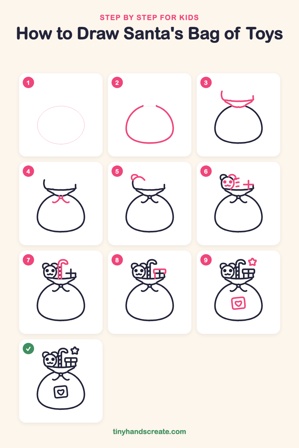 How to draw Santa's bag of toys step by step for kids