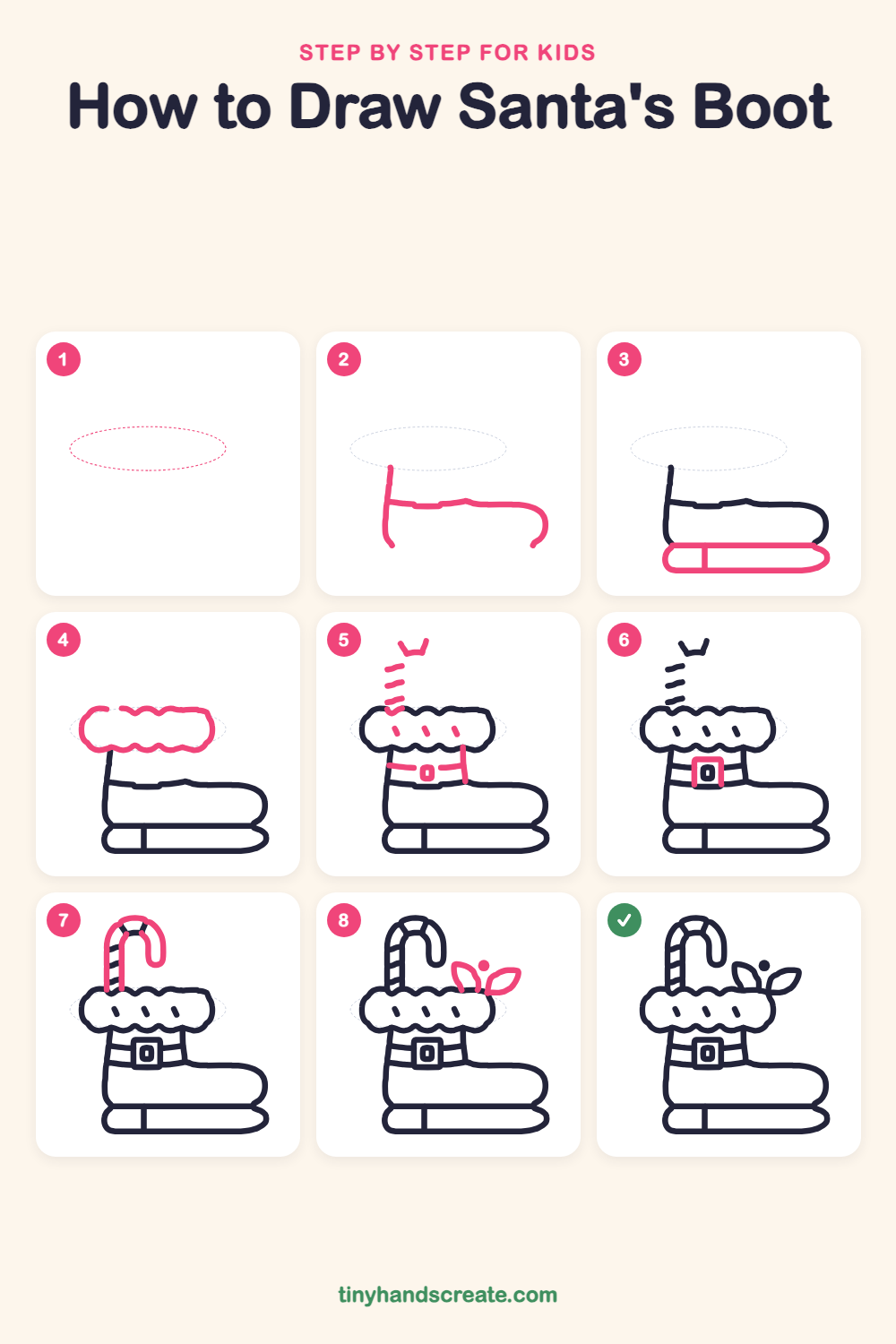How to draw Santa's boot step by step for kids