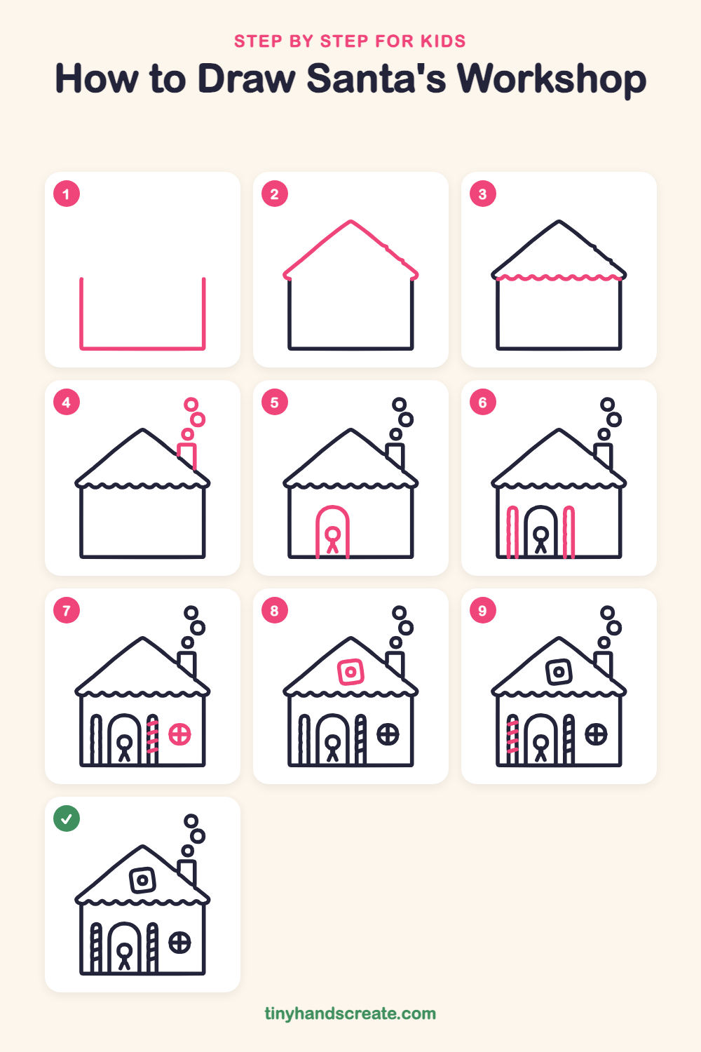 How to draw Santa's workshop step by step for kids