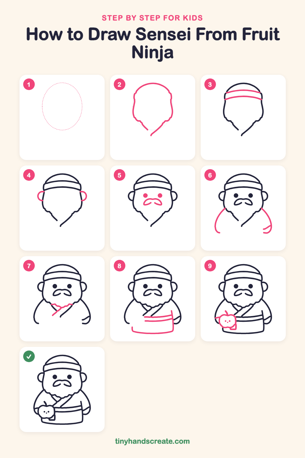 How to draw Sensei from Fruit Ninja step by step for kids