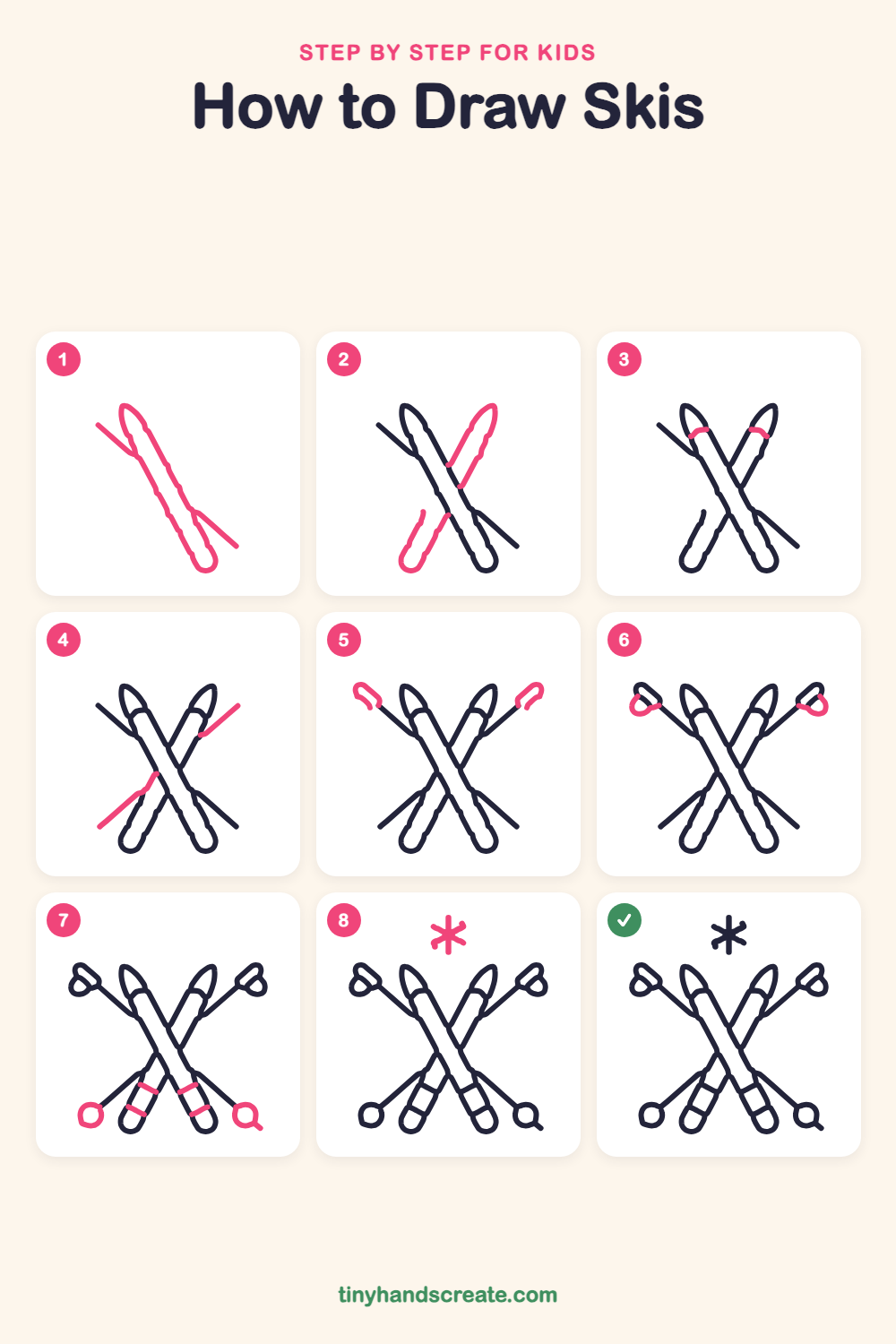How to draw skis step by step for kids