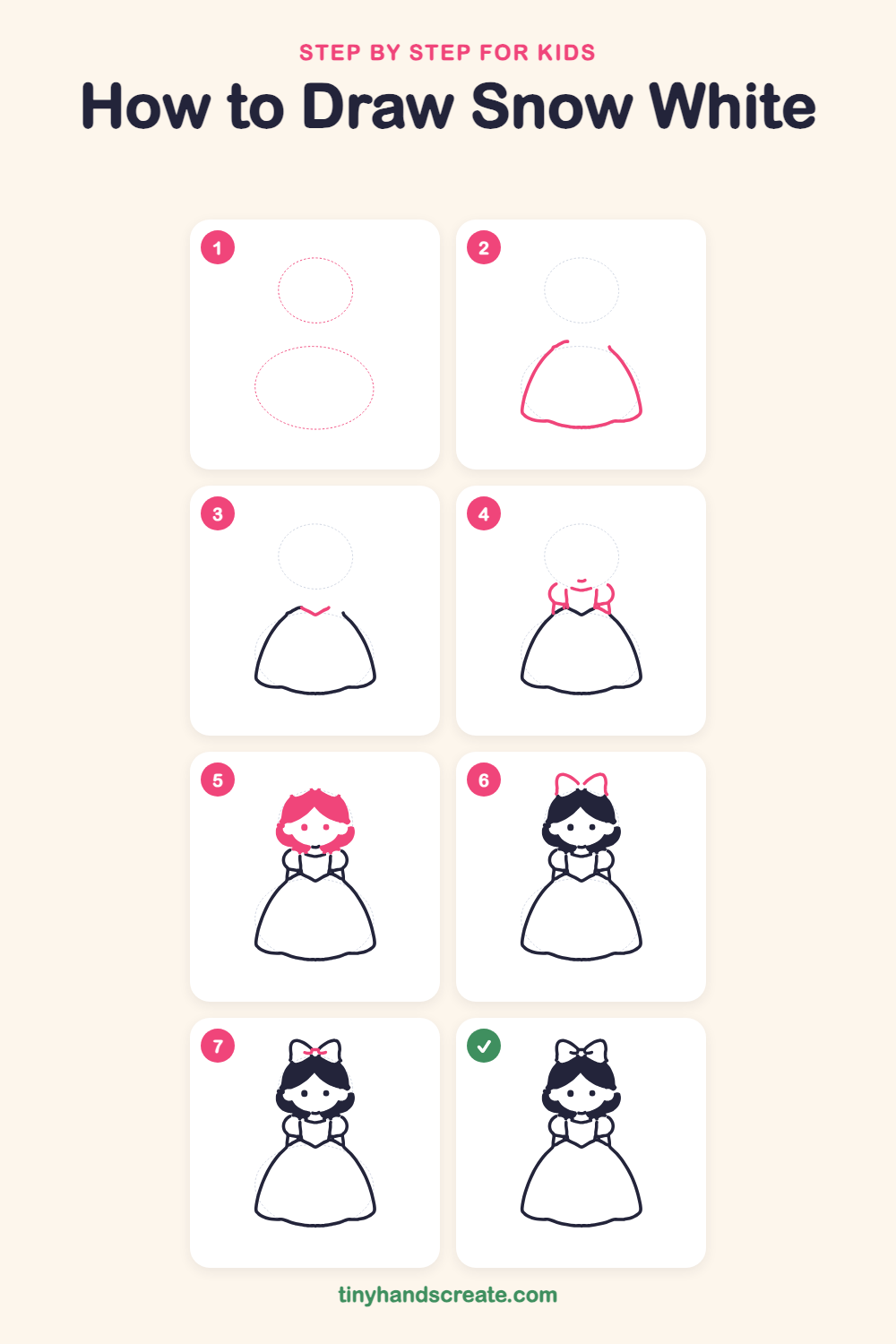 How to draw Snow White step by step for kids