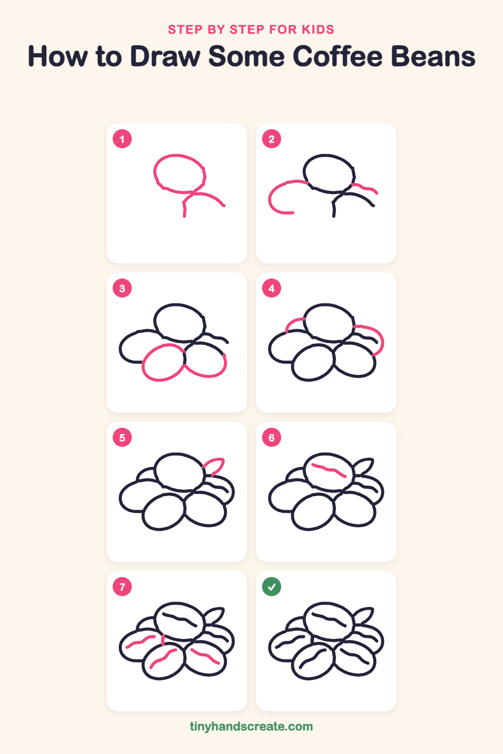 How to draw some coffee beans step by step for kids