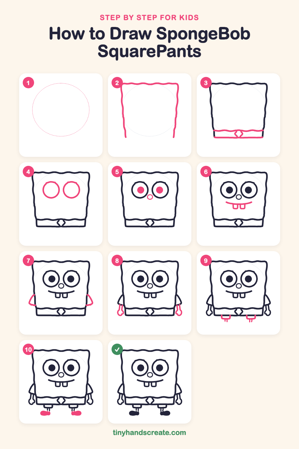 How to draw SpongeBob SquarePants step by step for kids