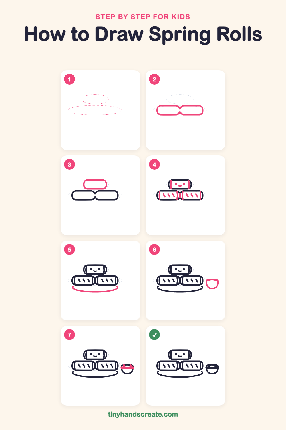 How to draw spring rolls step by step for kids