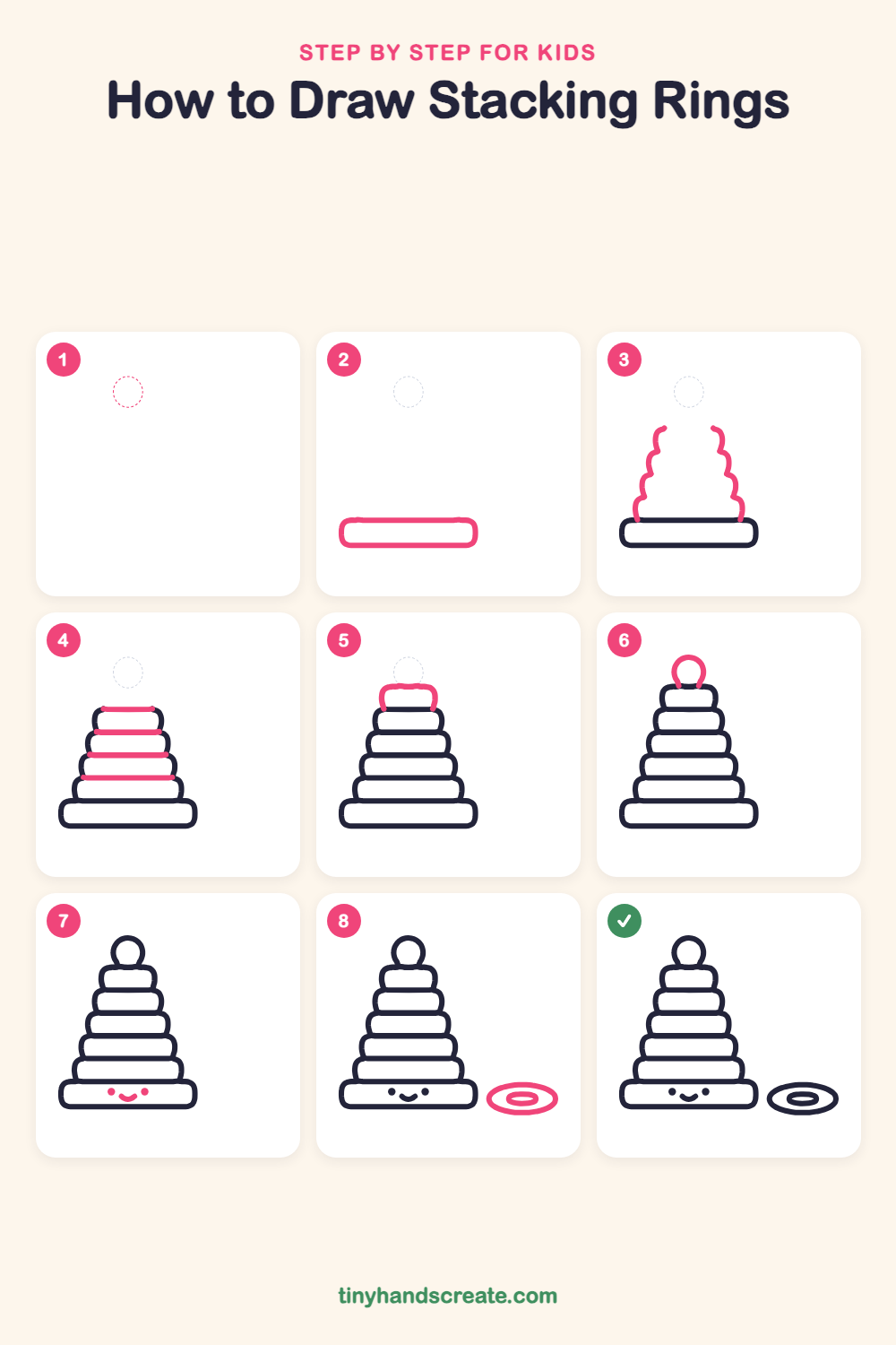 How to draw stacking rings step by step for kids