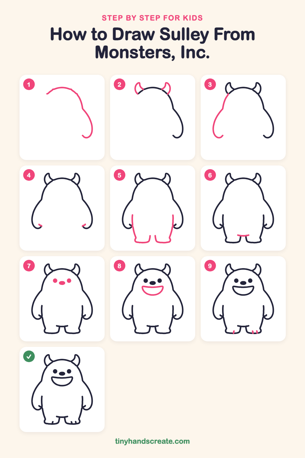 How to draw Sulley from Monsters, Inc. step by step for kids