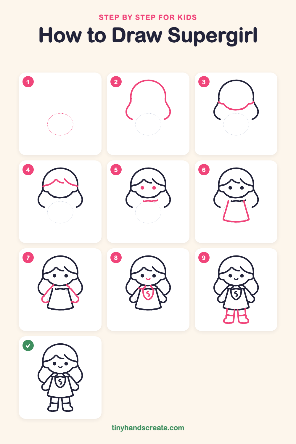 How to draw Supergirl step by step for kids