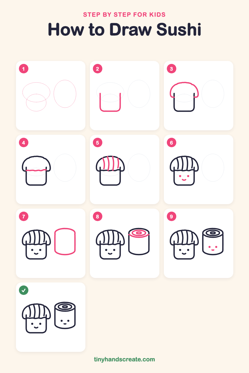 How to draw sushi step by step for kids