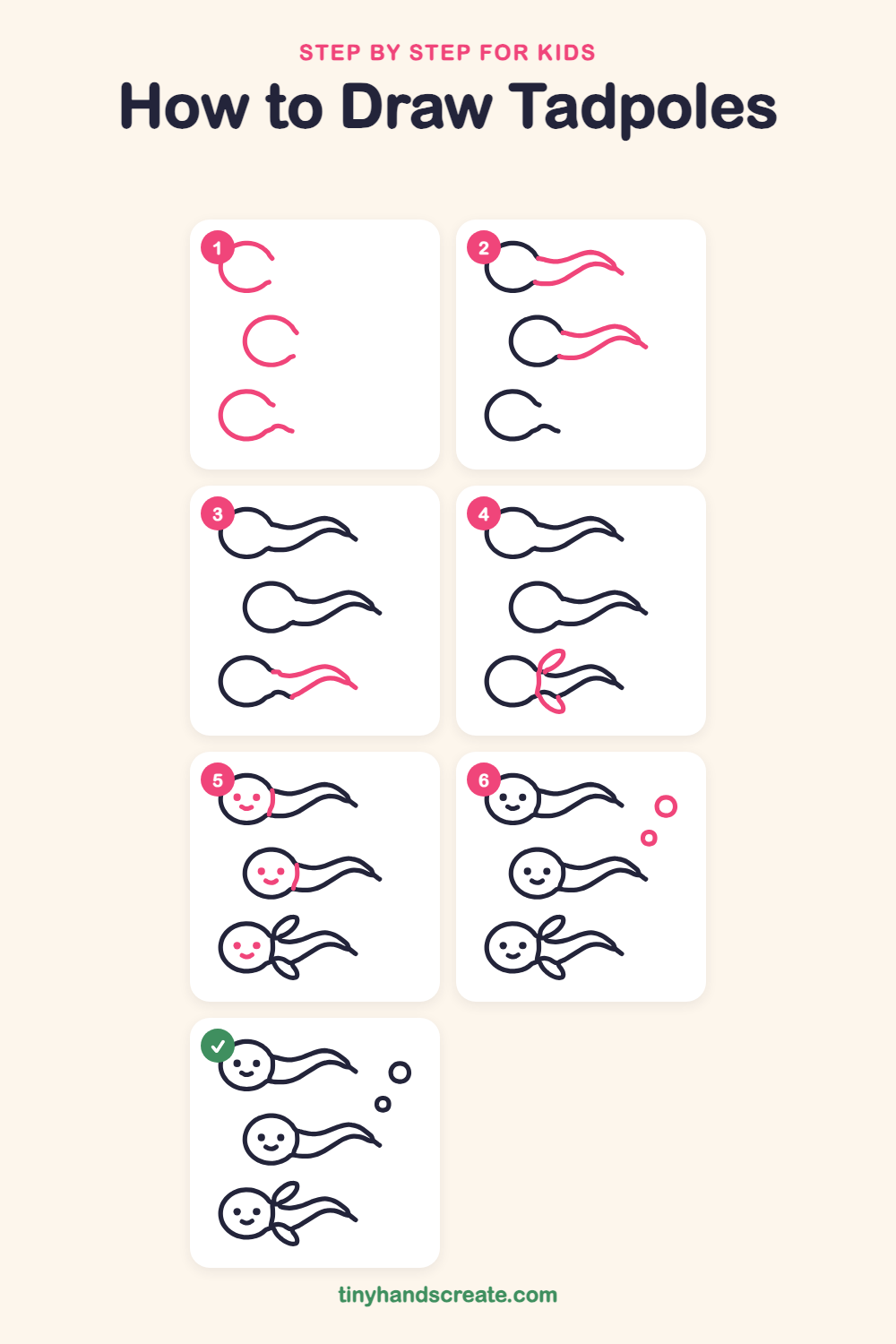 How to draw tadpoles step by step for kids