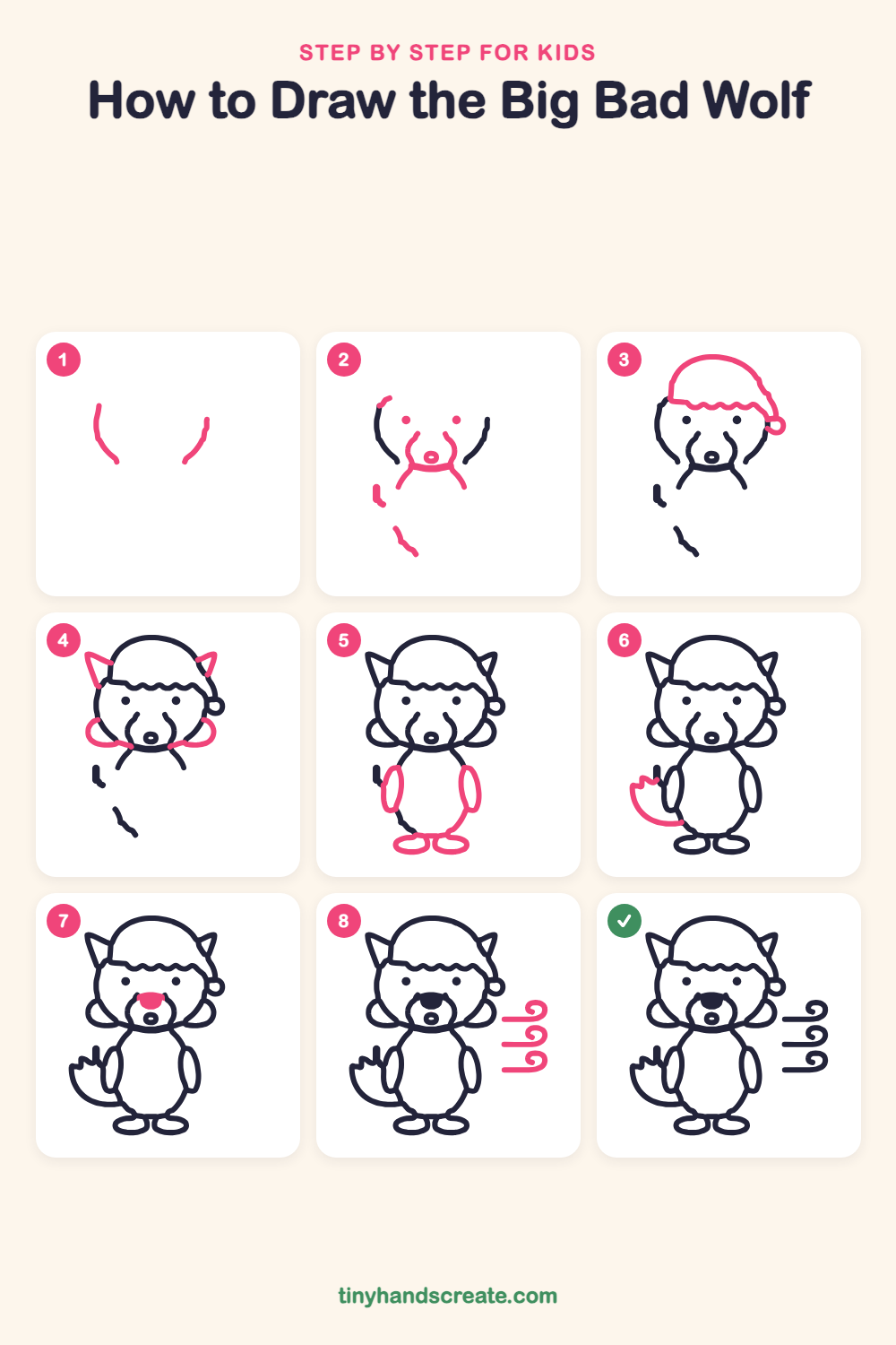 How to draw the Big Bad Wolf step by step for kids