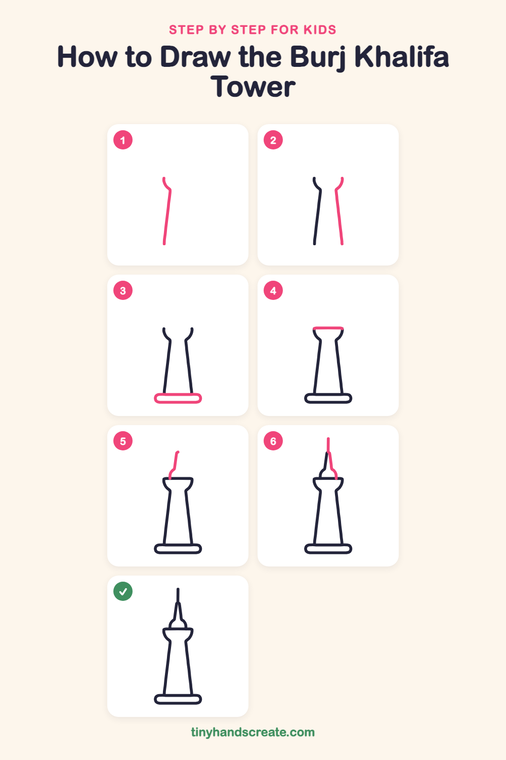 How to draw the Burj Khalifa tower step by step for kids