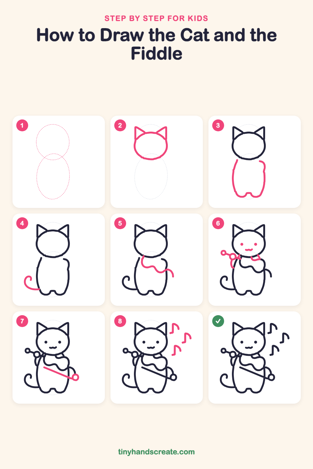 How to draw the cat and the fiddle step by step for kids