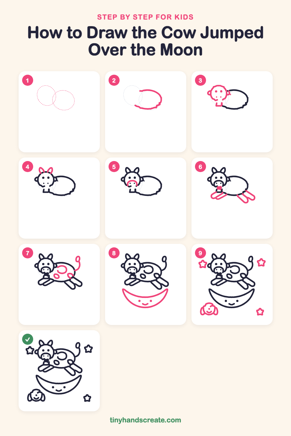 How to draw the cow jumped over the moon step by step for kids