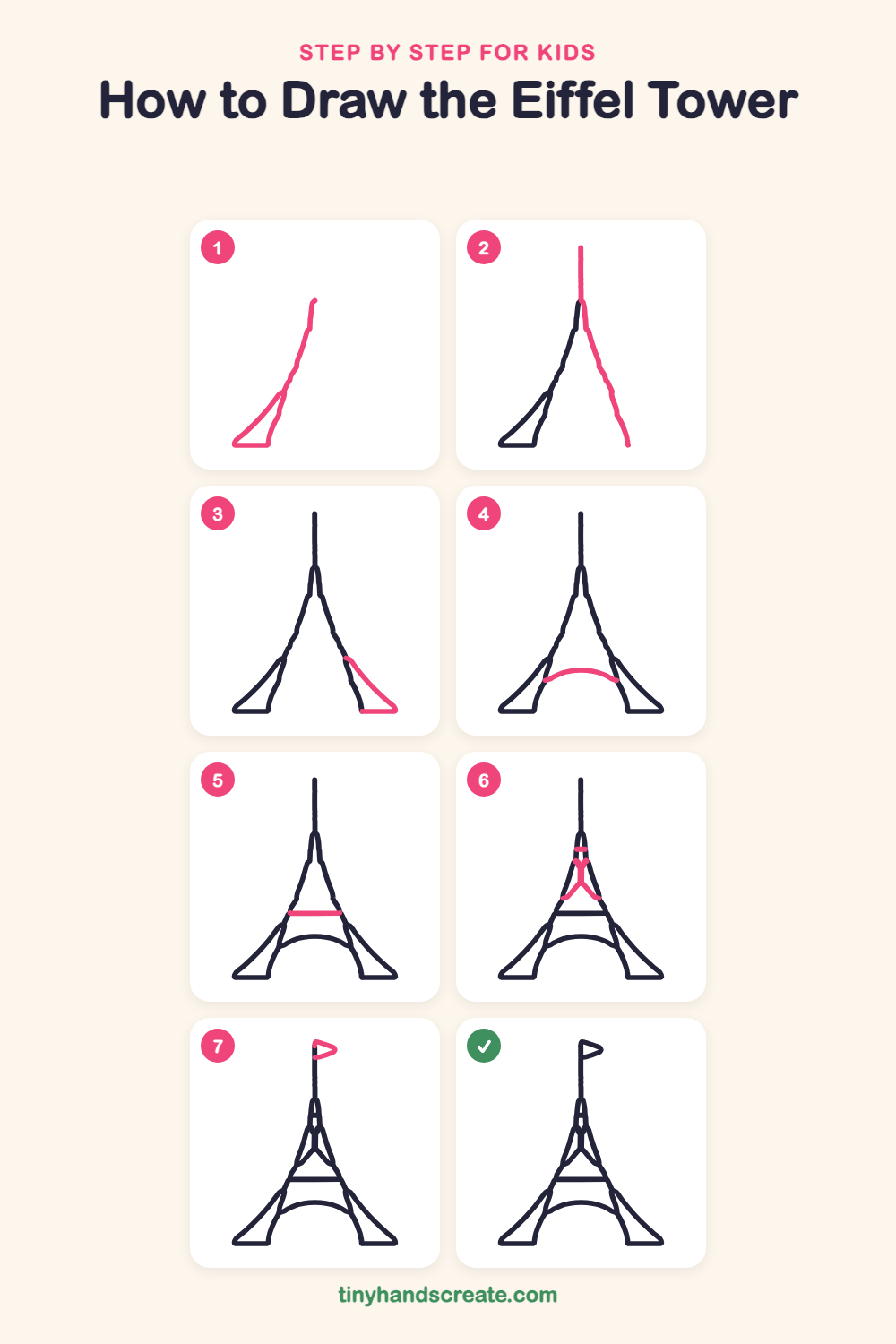 How to draw the Eiffel Tower step by step for kids