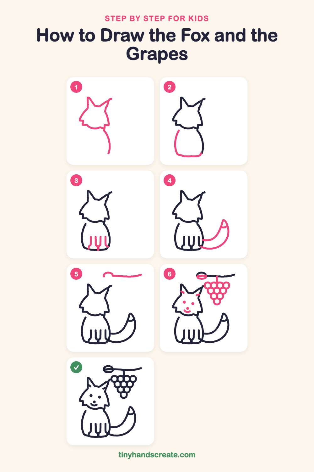 How to draw the fox and the grapes step by step for kids