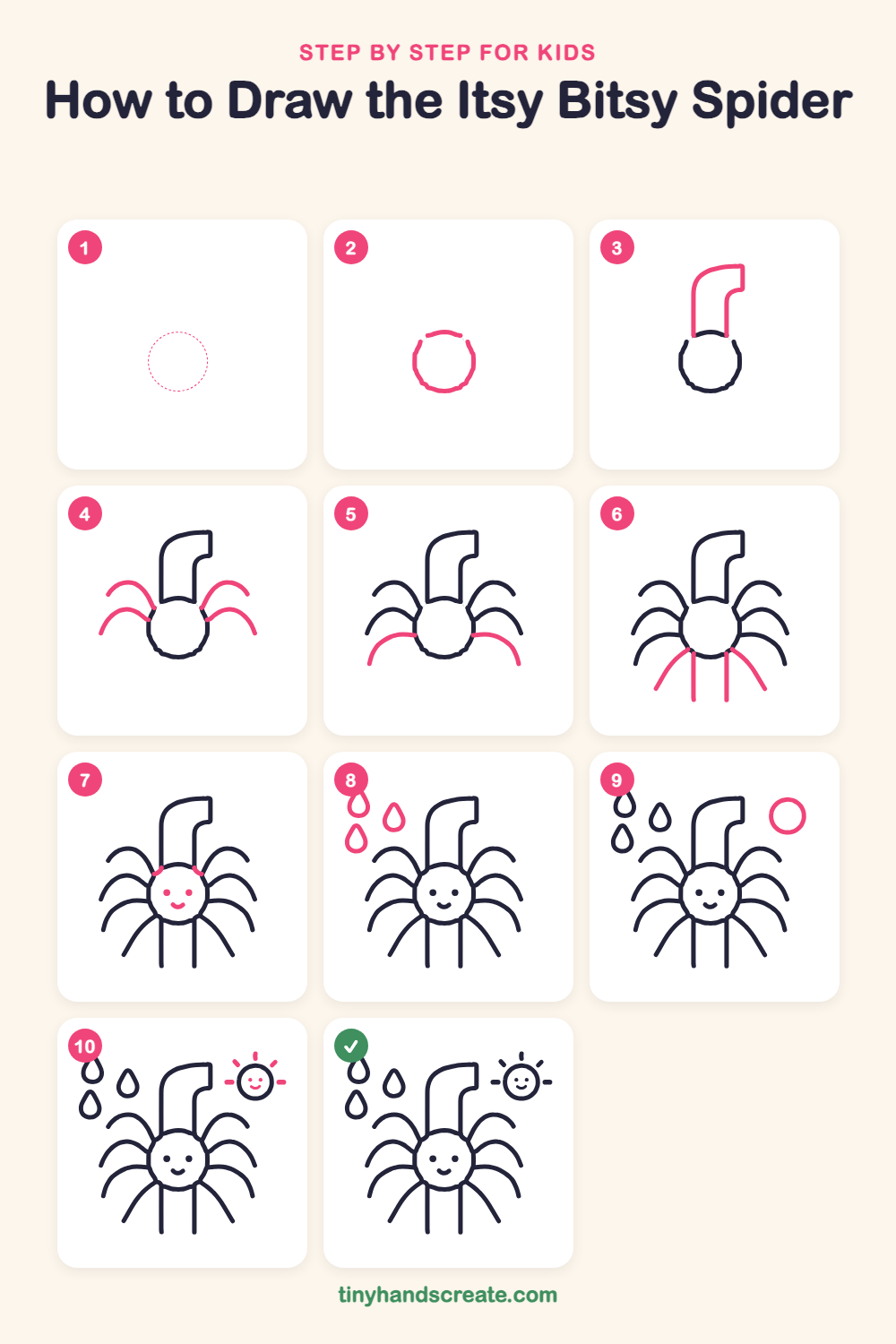 How to draw the itsy bitsy spider step by step for kids