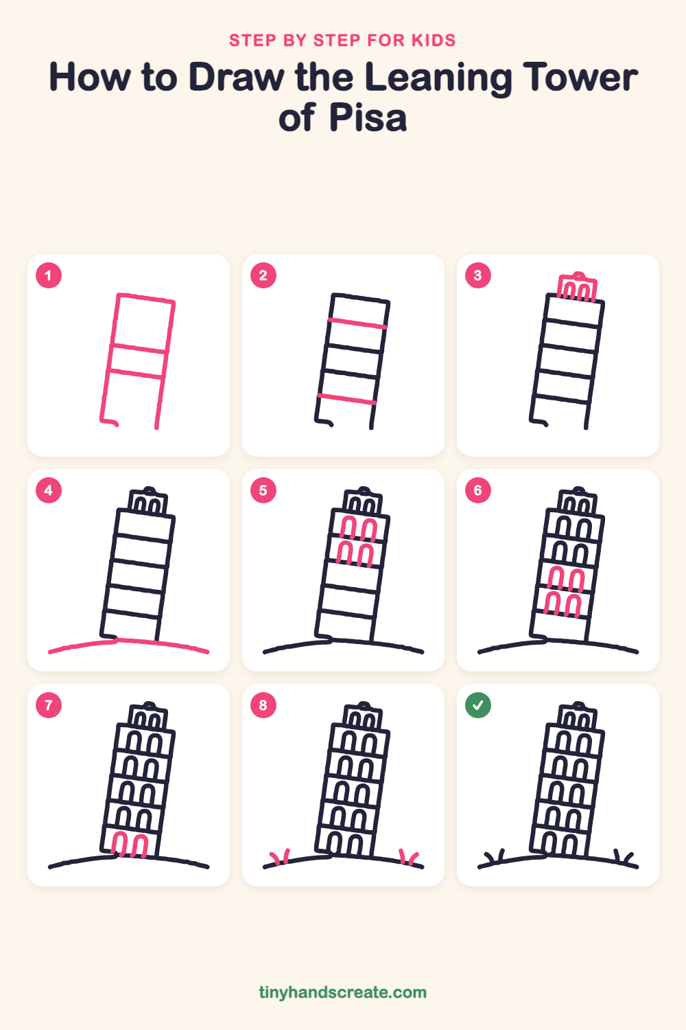How to draw the Leaning Tower of Pisa step by step for kids