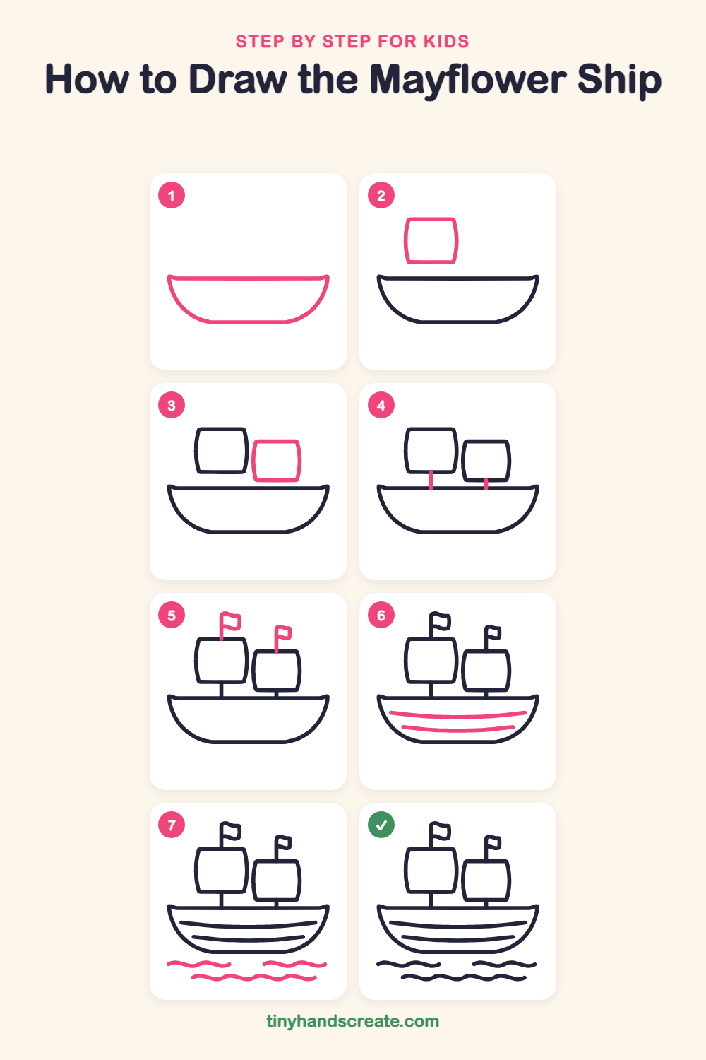 How to draw the Mayflower ship step by step for kids
