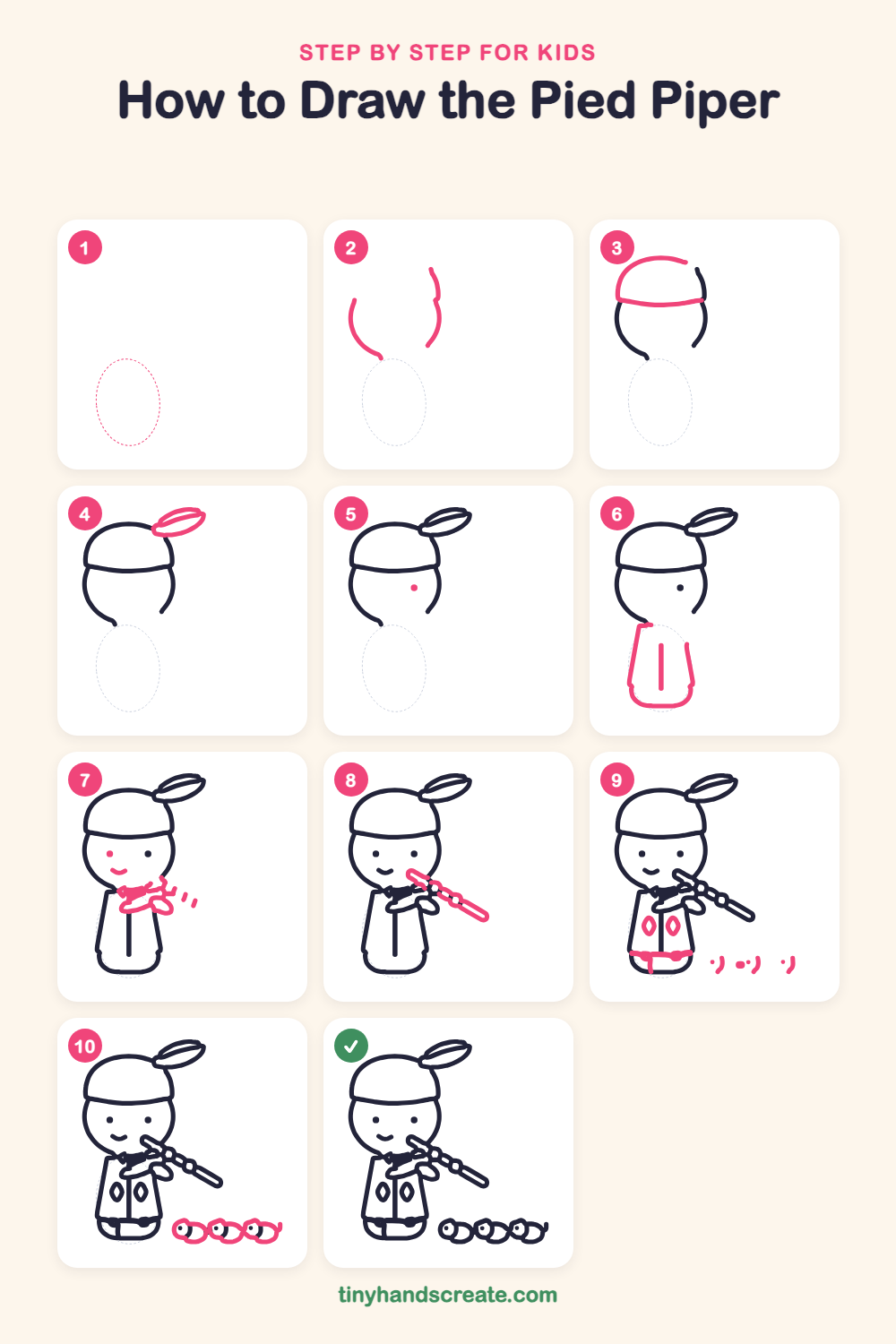 How to draw the Pied Piper step by step for kids