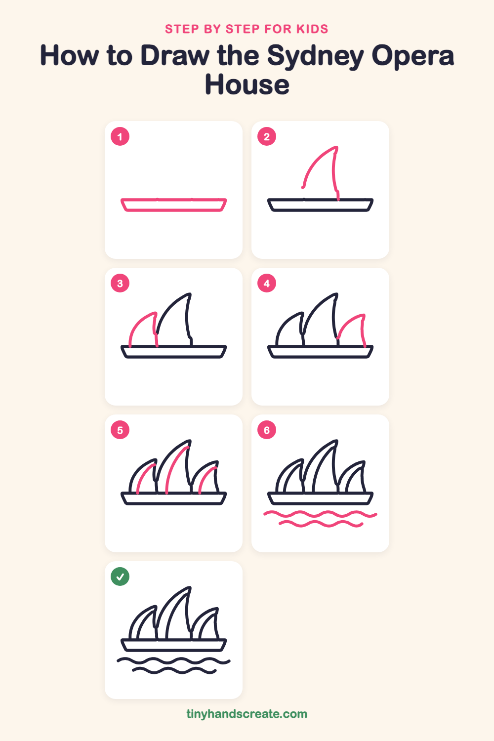 How to draw the Sydney Opera House step by step for kids