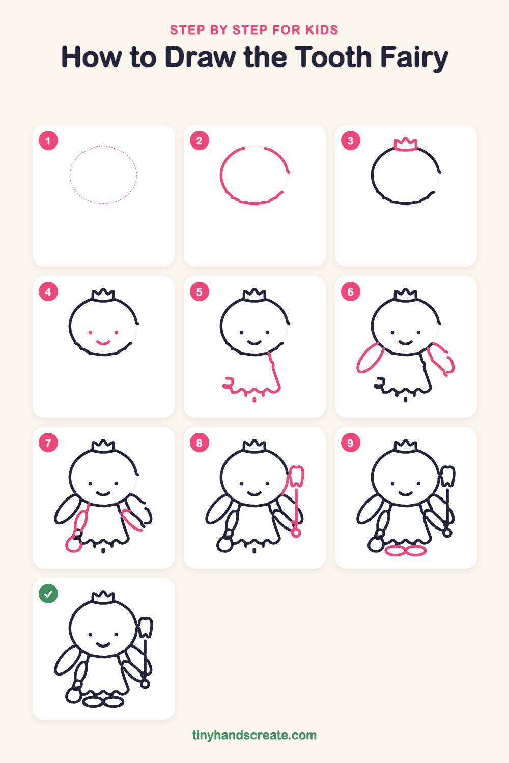 How to draw the tooth fairy step by step for kids