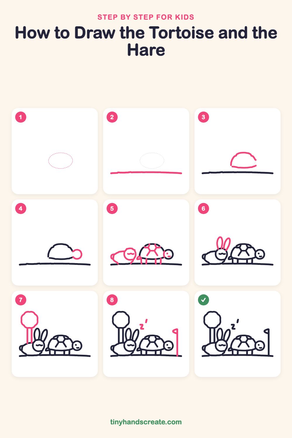 How to draw the tortoise and the hare step by step for kids