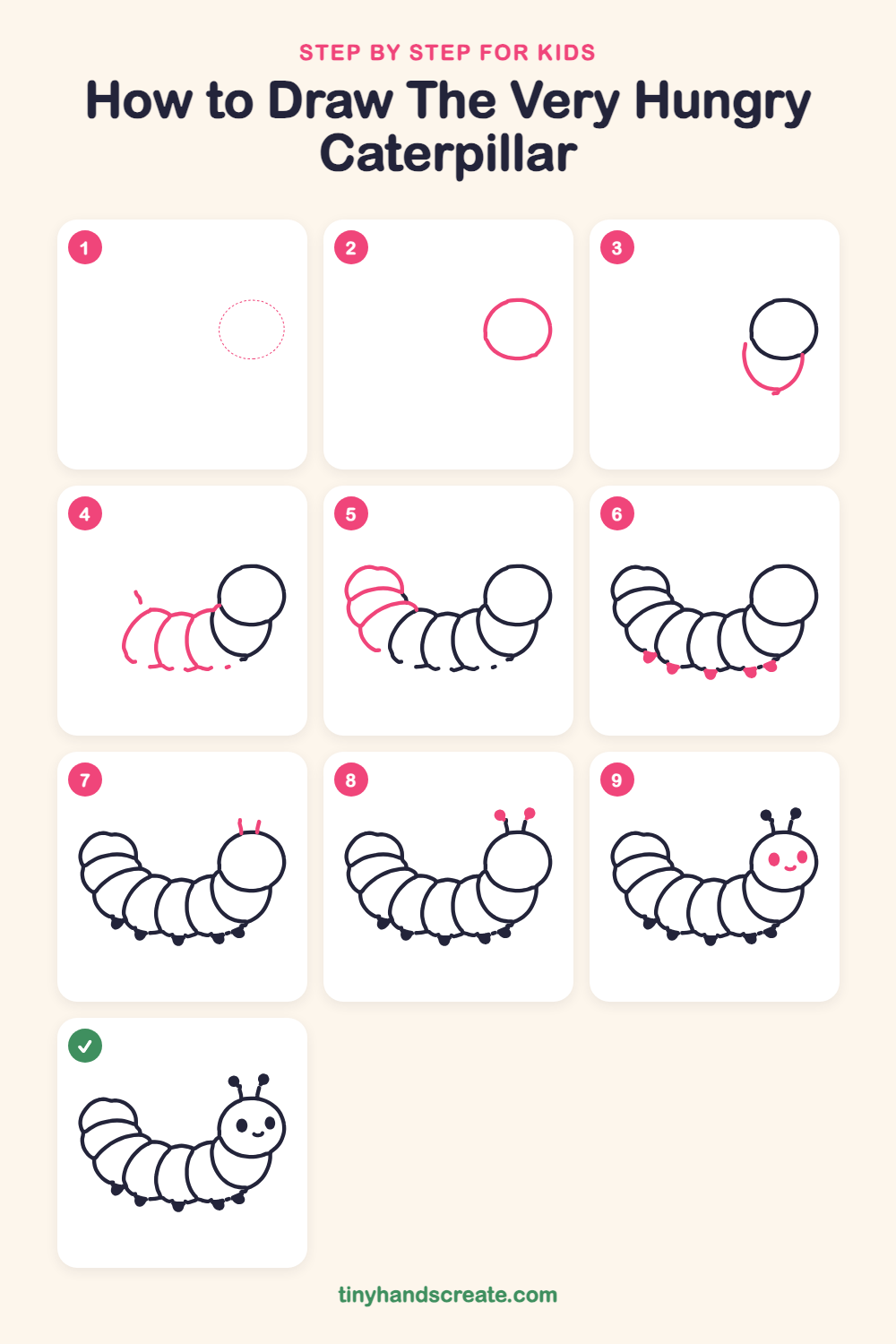 How to draw The Very Hungry Caterpillar step by step for kids