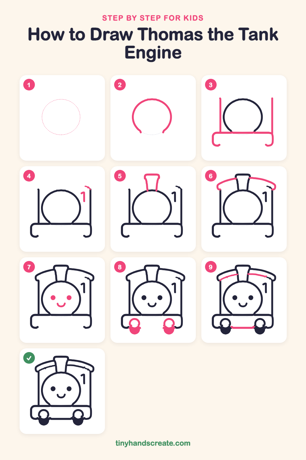 How to draw Thomas the Tank Engine step by step for kids