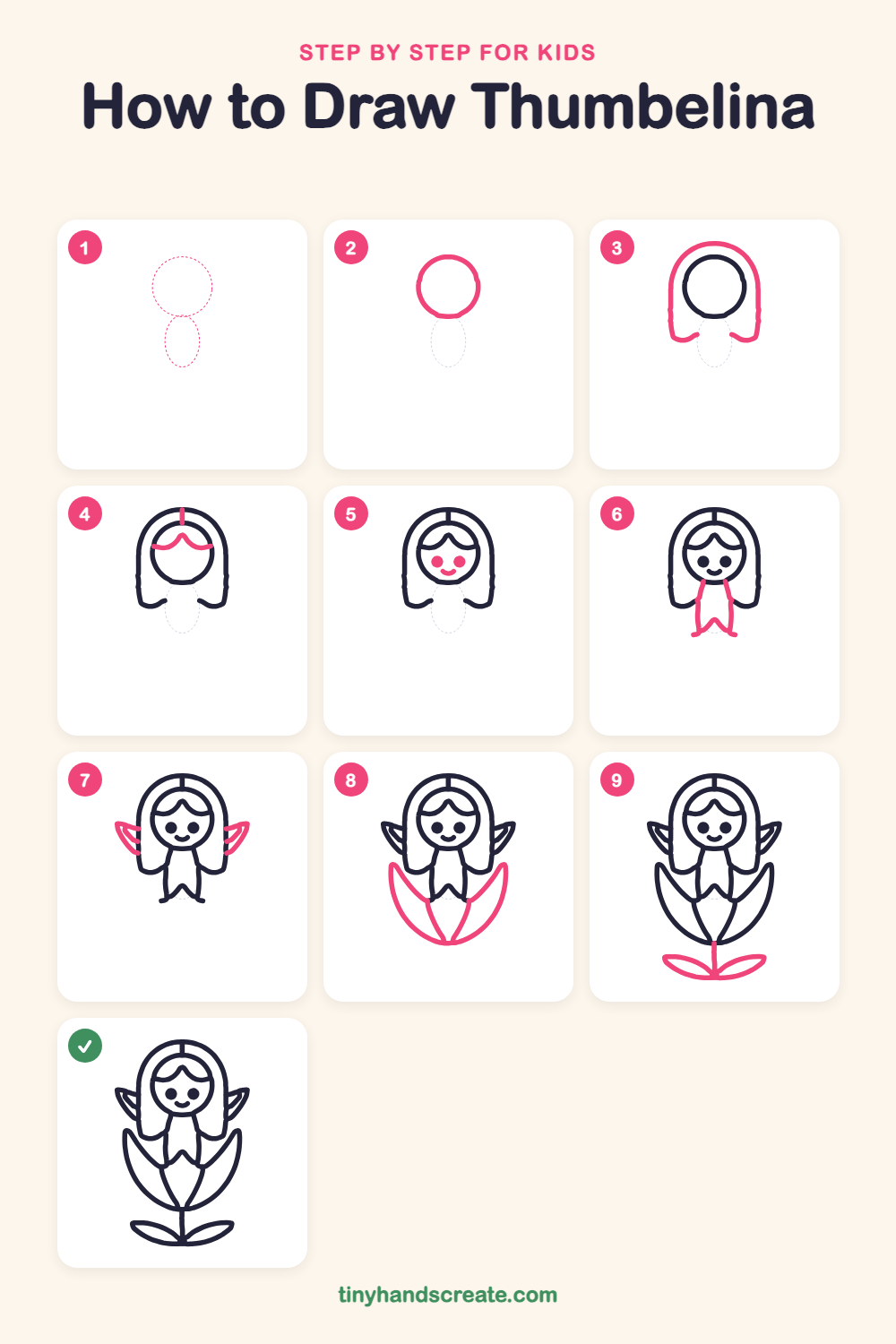 How to draw Thumbelina step by step for kids