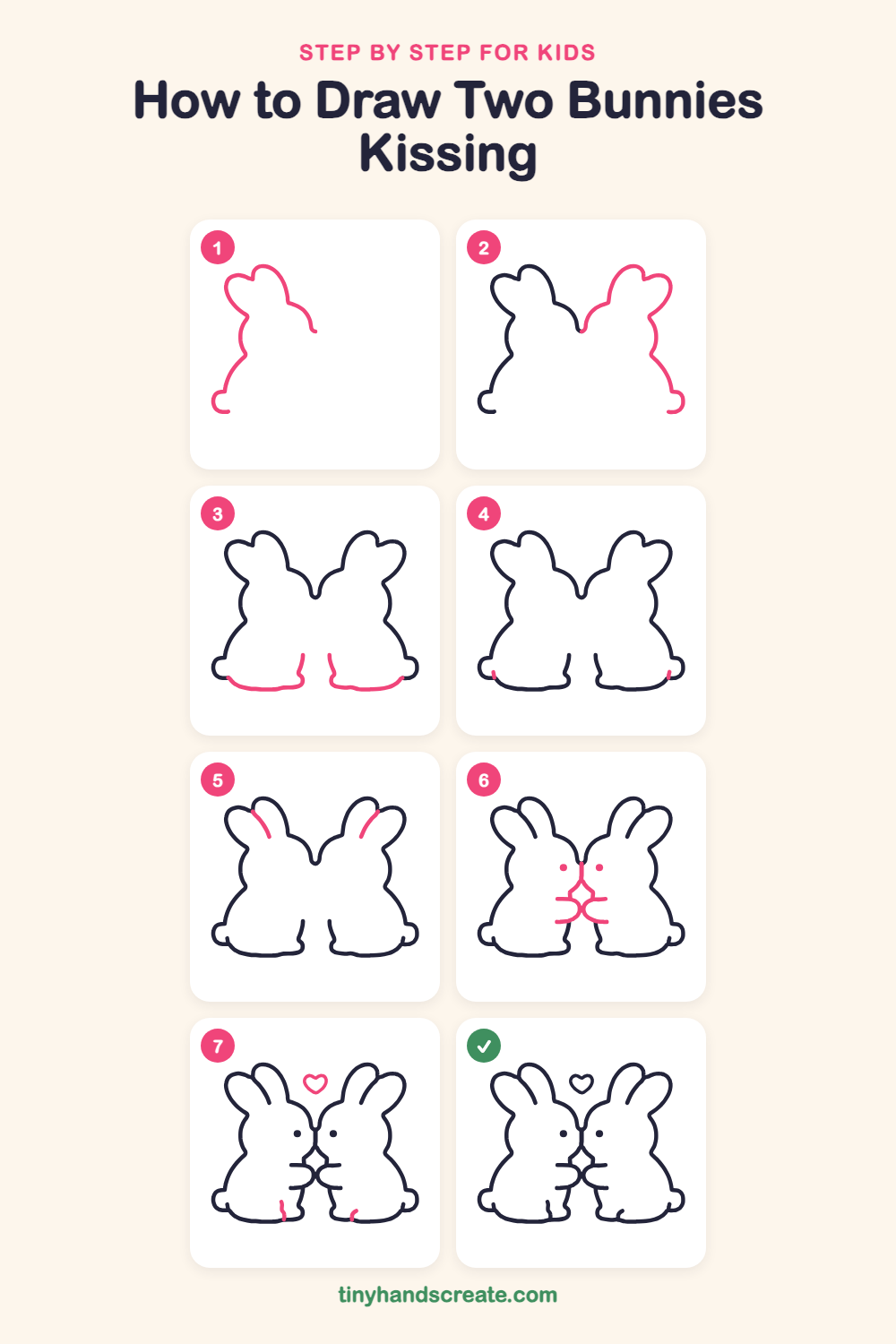 How to Draw Two Bunnies Kissing: Easy Step by Step for Kids